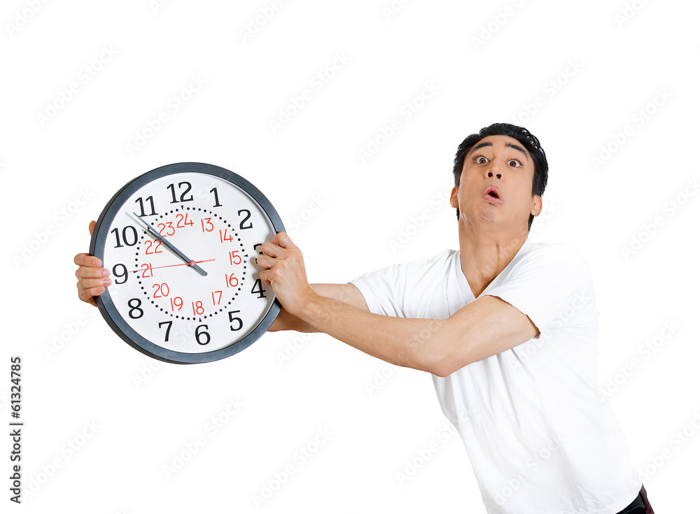 Hurried man holding clock Hurried man holding clock