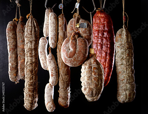 Hanging salamis