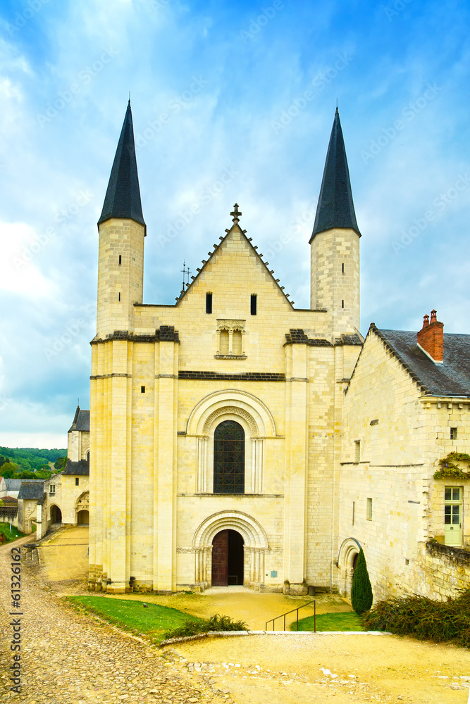 Fontevraud Abbey, west facade church. Religious building. Loire