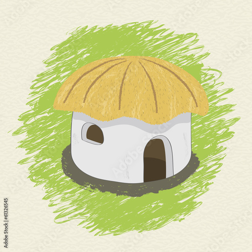 Drawing african hut on background
