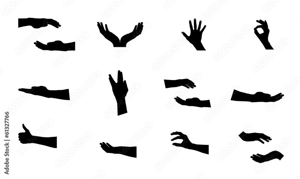 Black Set of Hand. Vector Illustration