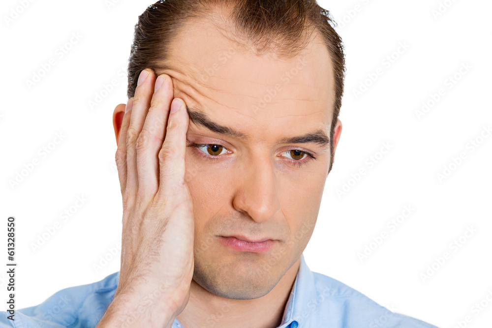 Upset unhappy, depressed, worried, troubled man, worker Upset unhappy, depressed, worried, troubled man, worker