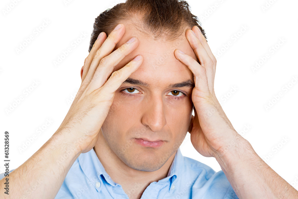 Upset unhappy, depressed, worried, troubled man, worker Upset unhappy, depressed, worried, troubled man, worker