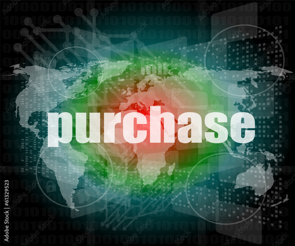 purchase words on digital touch screen interface - business purchase words on digital touch screen interface - business
