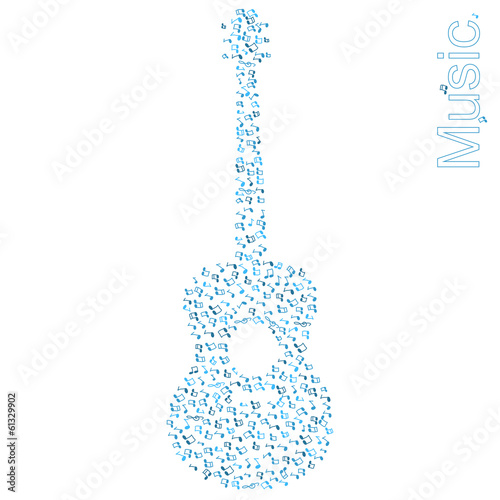 Stylized illustration of guitar made of notes
