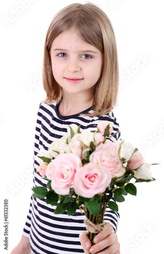 Wallpaper Mural Beautiful little girl holding bouquet isolated on white Torontodigital.ca