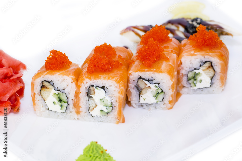 delicious seafood sushi at a Japanese restaurant delicious seafood sushi at a Japanese restaurant