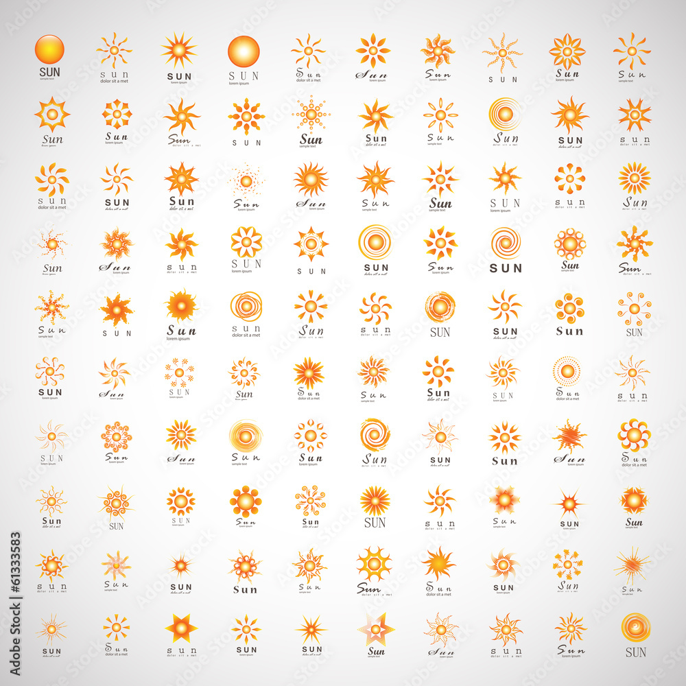 Sun Icons Set - Isolated On Gray Background