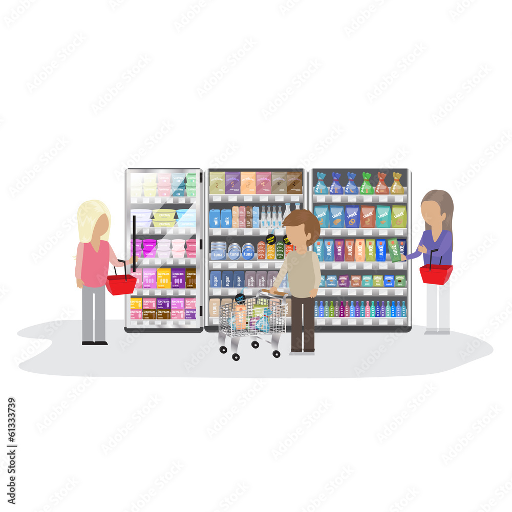 eople In Supermarket - Isolated On White Background eople In Supermarket - Isolated On White Background