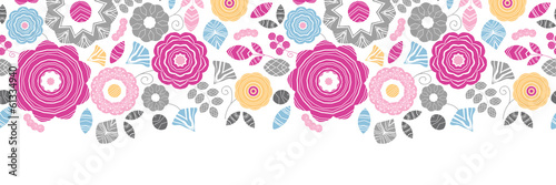 Vector vibrant floral scaterred horizontal seamless pattern