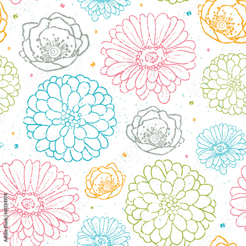 Fototapeta Naklejka Na Ścianę i Meble -  Vector chalk flowers colorful seamless pattern background line