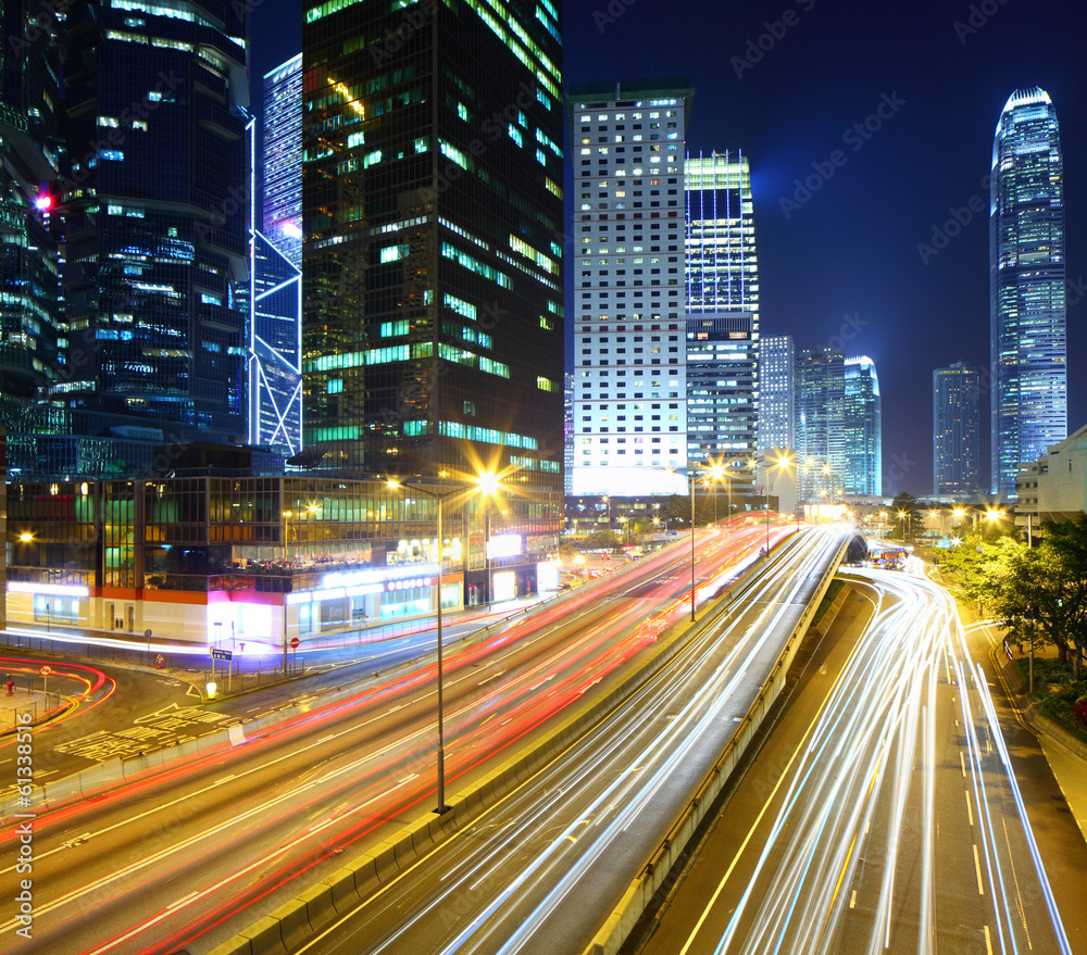 Traffic in Hong Kong at night