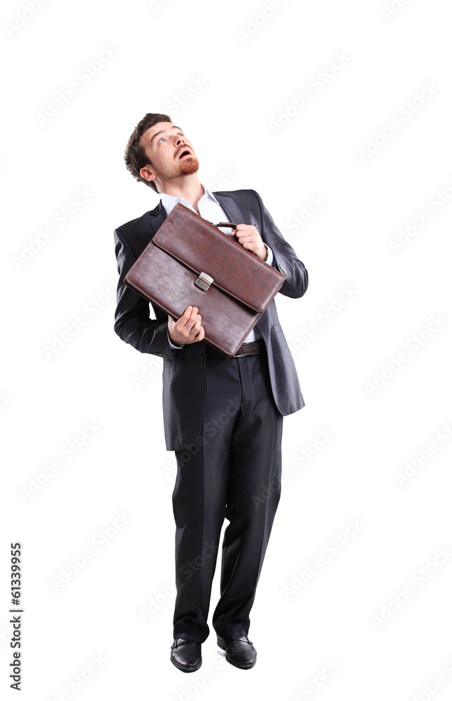 Business man with briefcase standing on white background Business man with briefcase standing on white background