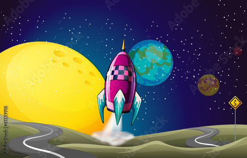 A spaceship in the outerspace near the moon