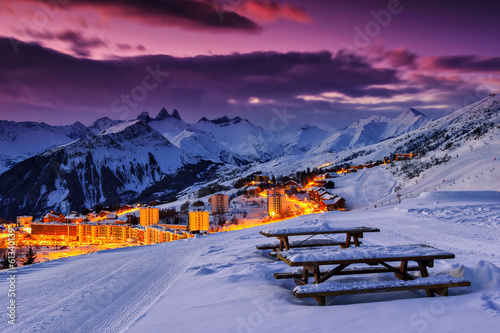 Famous ski resort in the Alps,Les Sybelles,France photo