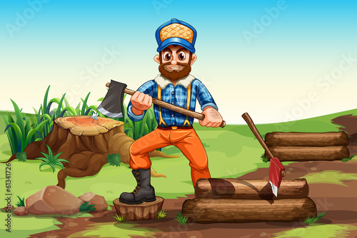 A lumberjack chopping woods