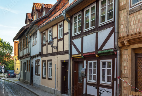 the street with half-timbered houses in Quedlinburg, Germany © borisb17
