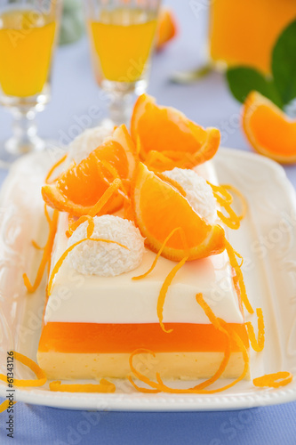 Obraz na płótnie Creamy orange jelly with tangerines and chocolates.