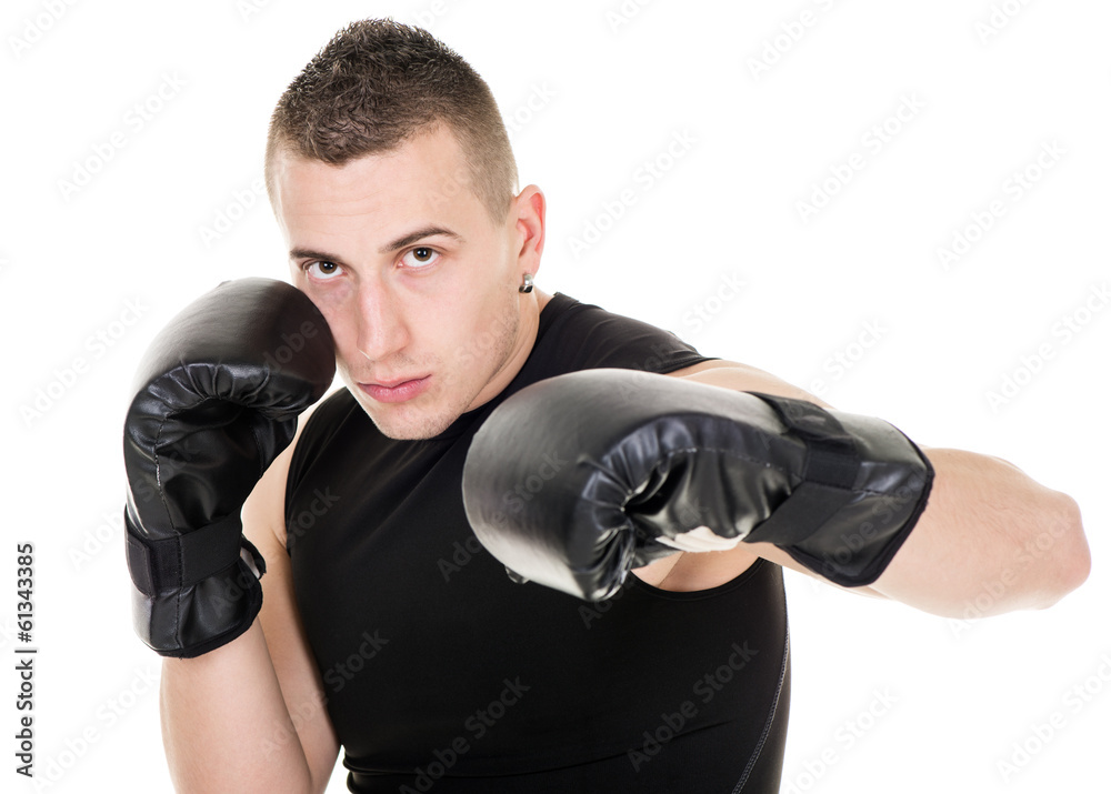 Portrait of Young boxing men is giving a punch.