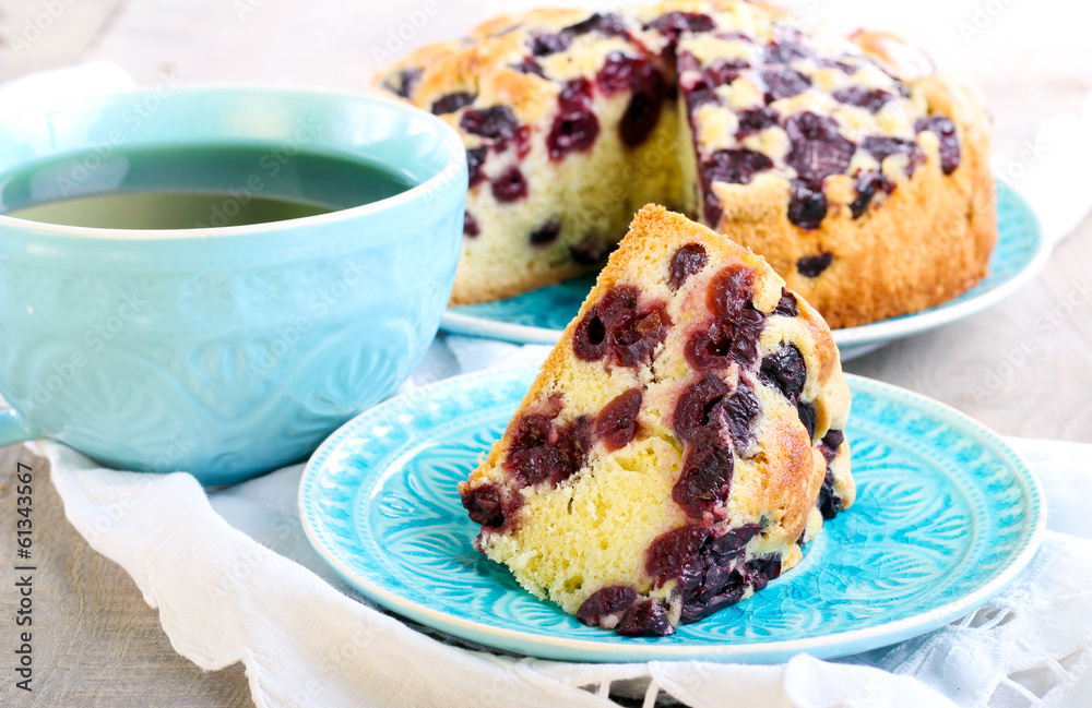 Slice of sponge cherry cake Slice of sponge cherry cake