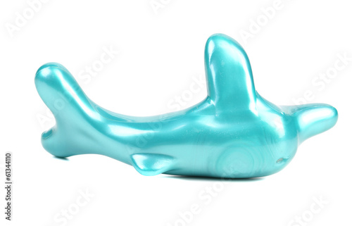 Inflatable toy blue dolphin.