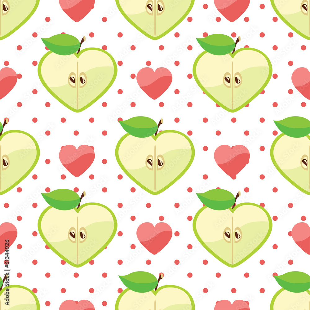 Apples,hearts and polka dot in seamless pattern background