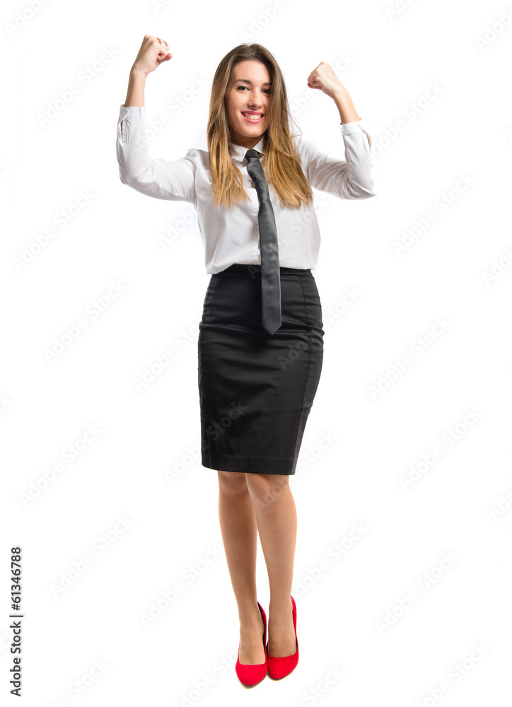Young businesswoman winning on white background Young businesswoman winning on white background