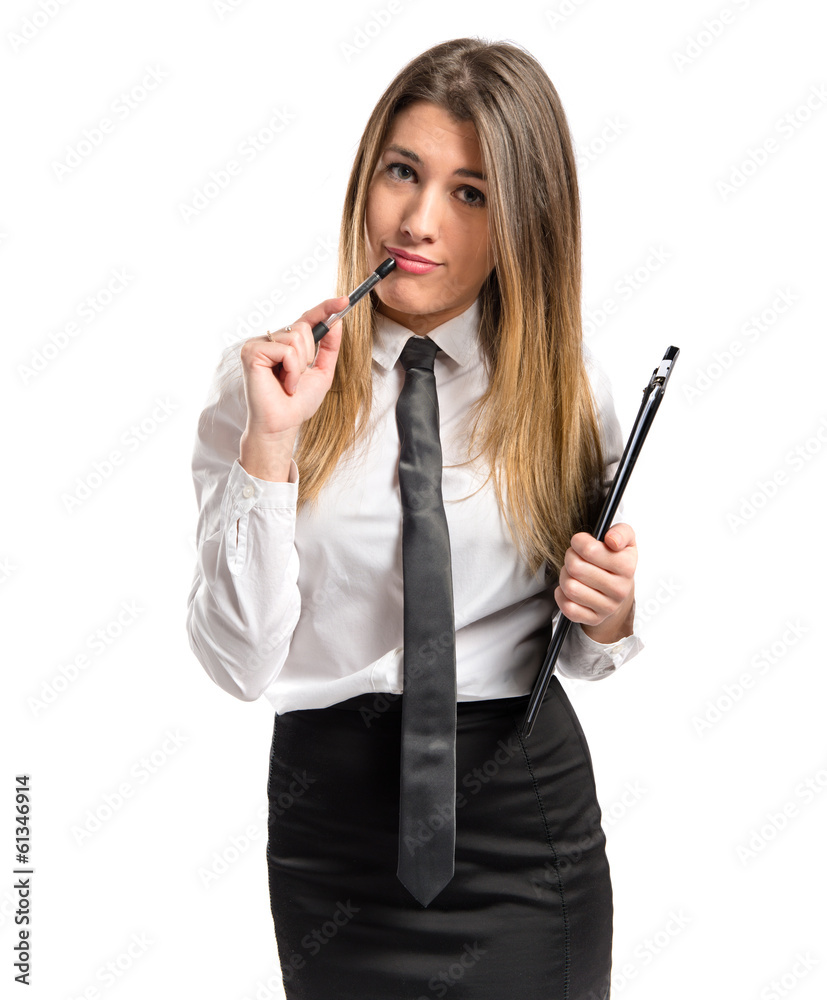 Cute girl over white background