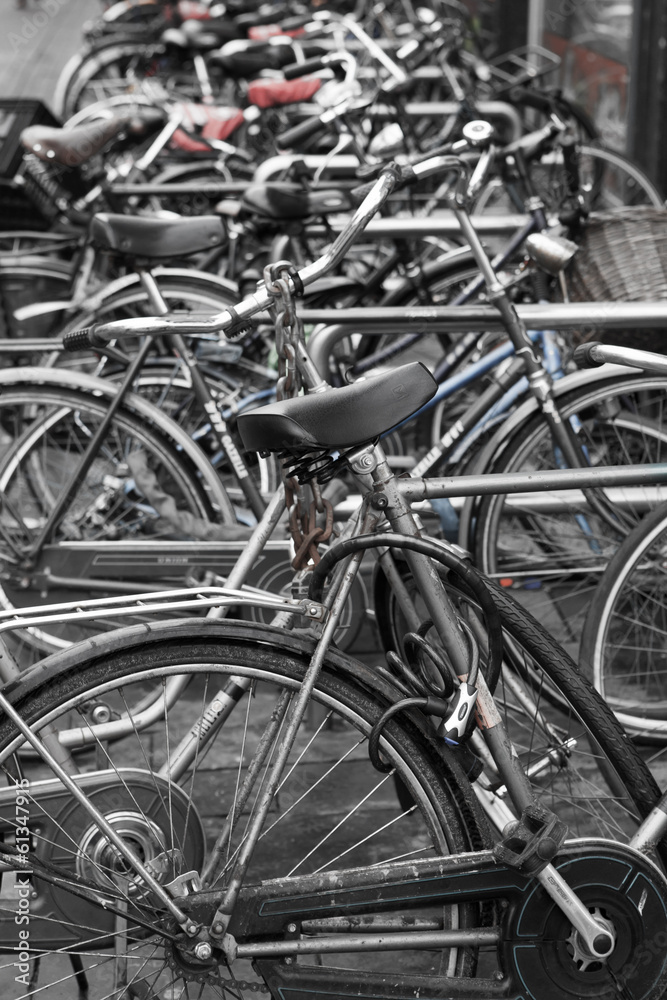 Row of parked bicycles Row of parked bicycles