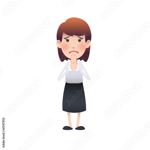 woman pleading over white background. 