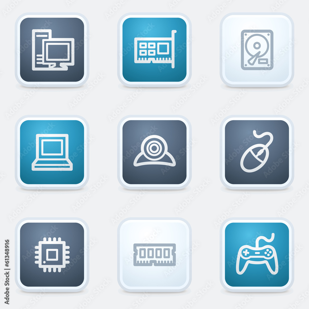 Computer web icon set, square buttons Computer web icon set, square buttons
