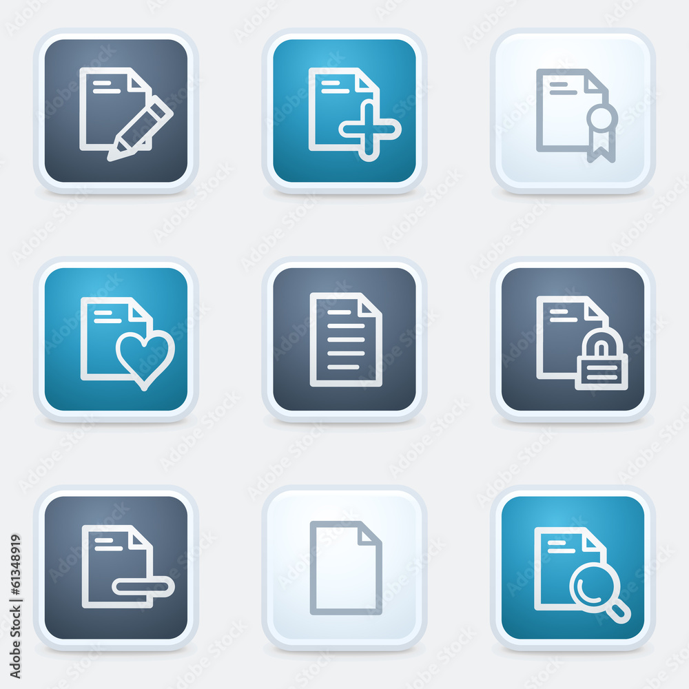 Document web icon set 2, square buttons Document web icon set 2, square buttons