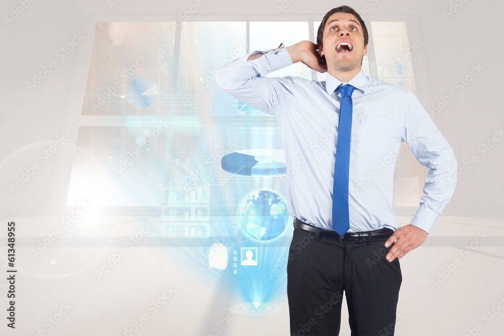 Composite image of thinking businessman scratching head Composite image of thinking businessman scratching head