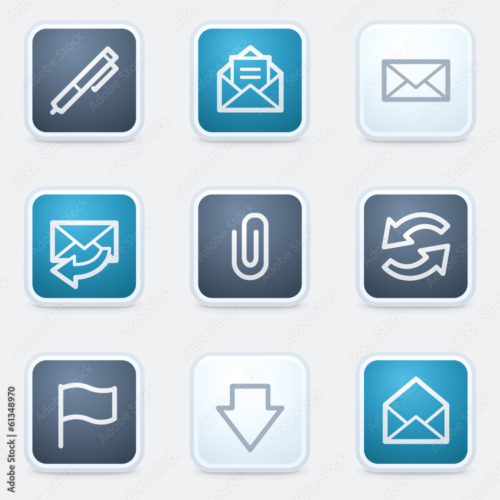 Email web icon set, square buttons Email web icon set, square buttons