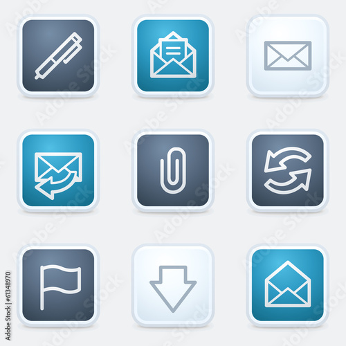 Email web icon set, square buttons