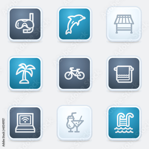 Vacation web icon set, square buttons