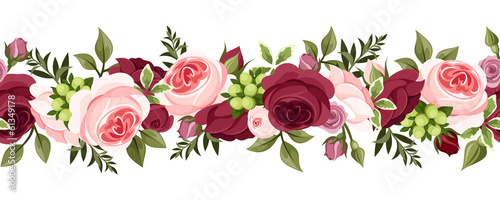 Fototapeta Naklejka Na Ścianę i Meble -  Horizontal seamless background with roses. Vector illustration.