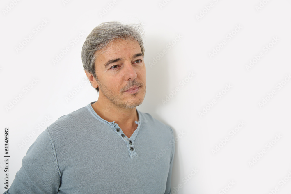 Mature handsome man standing on white background Mature handsome man standing on white background
