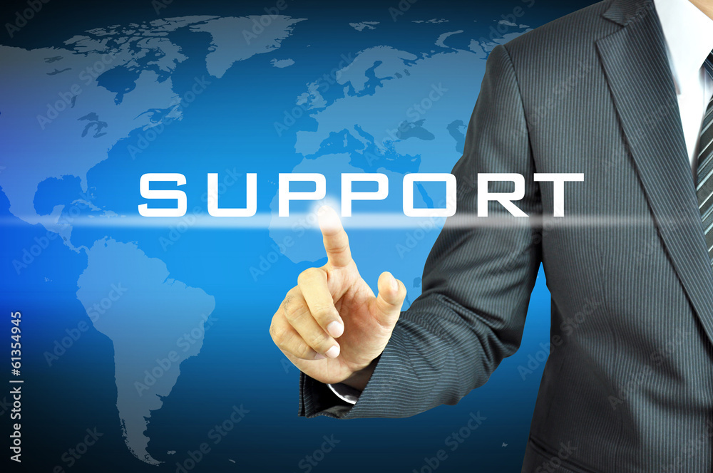 Businessman touching  SUPPORT sign on virtual screen