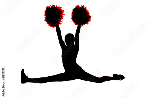 Young girl cheerleader silhouette doing the splits with hands in