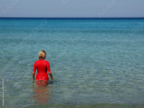 woman in T-shirt for swimming