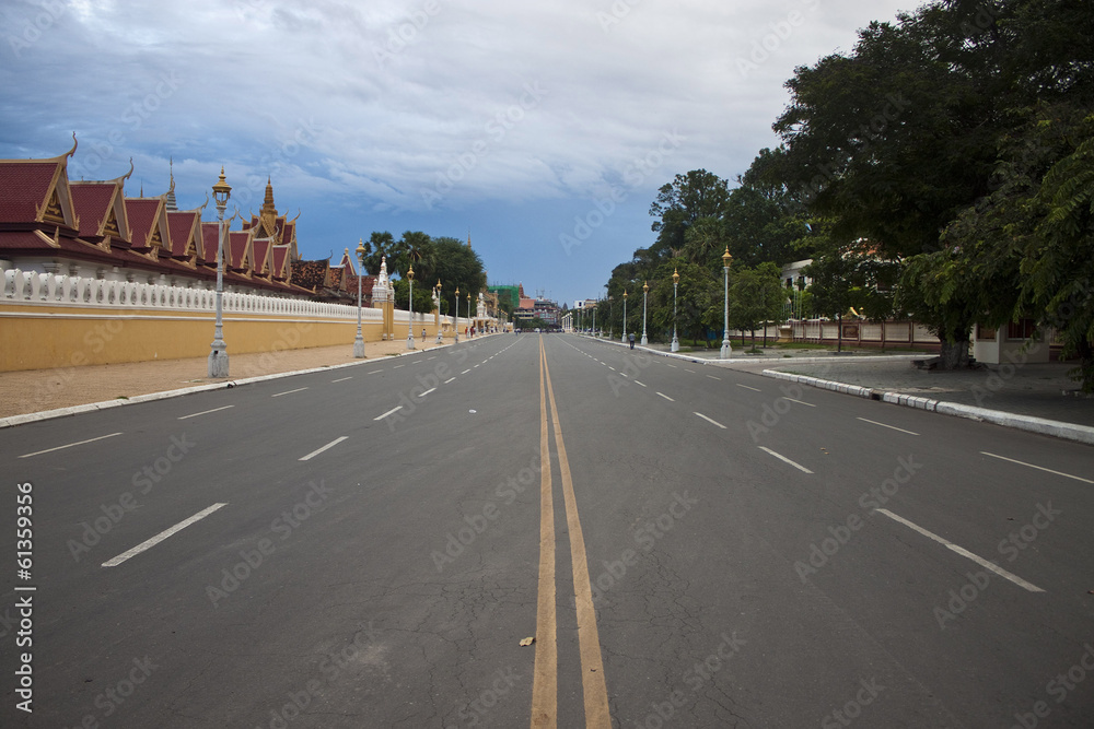 Road in front of Royal Palace in Pnom Penh, Cambodia