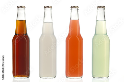Four assorted soda bottles, alcoholic drinks