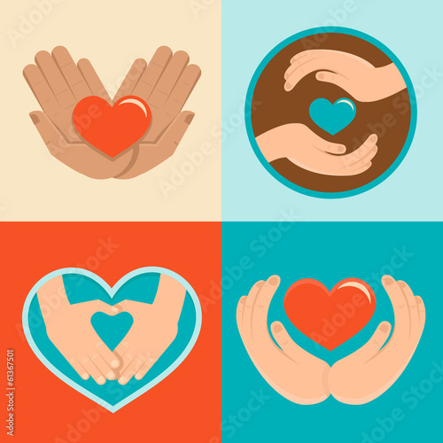 Charity and volunteer signs in flat style