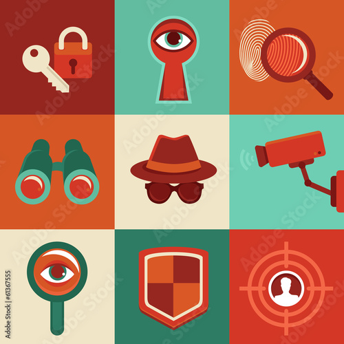 Vector surveillance concepts -icons in flat style