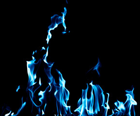 blue flame fire on black background