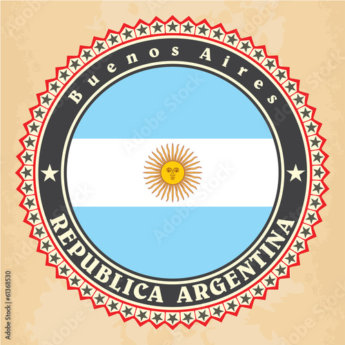 Vintage label cards of Argentina flag. Vector