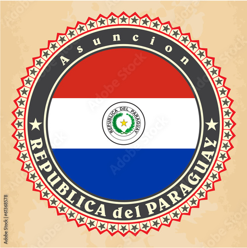 Vintage label cards of Paraguay flag. Vector