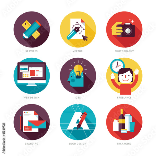 Set of modern flat design icons on design development theme