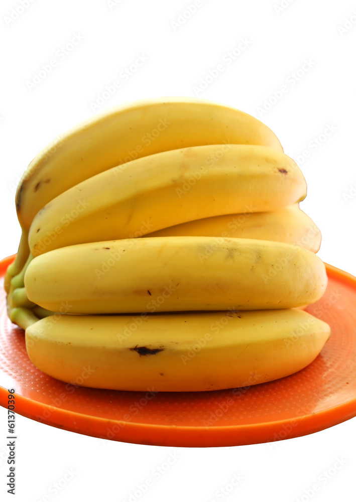 The bananas on a plate, isolated